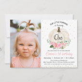 White Pumpkin Pink Floral Foto 1 oktober Kaart (Voorkant)