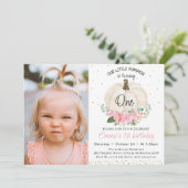 White Pumpkin Pink Floral Foto 1 oktober Kaart (Staand voorkant)