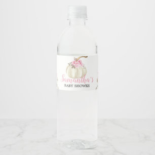 White Pumpkin Pink Floral Girl Baby shower Waterfles Etiket
