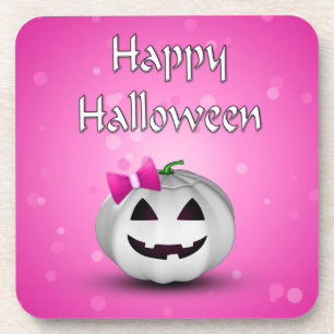White Pumpkin Pink Girly Halloween Bier Onderzetter
