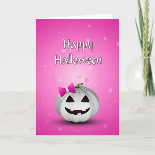 White Pumpkin Pink Girly Halloween Kaart (Voorkant)
