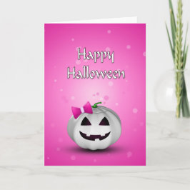 White Pumpkin Pink Girly Halloween Kaart