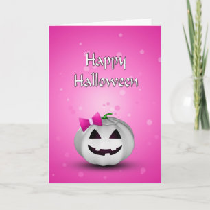 White Pumpkin Pink Girly Halloween Kaart