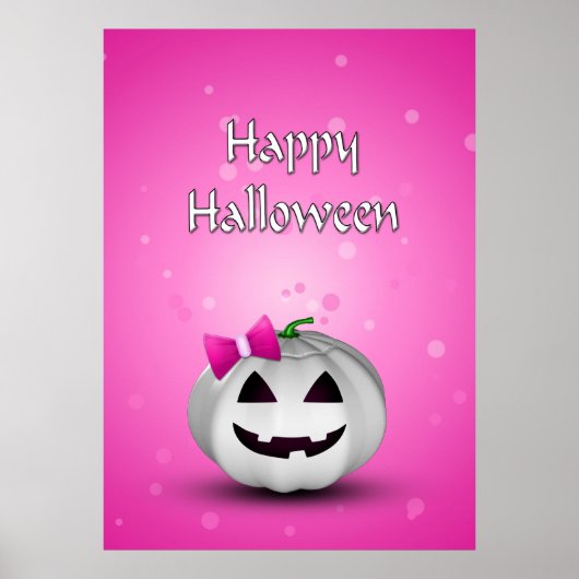 White Pumpkin Pink Girly Halloween Poster (Voorkant)