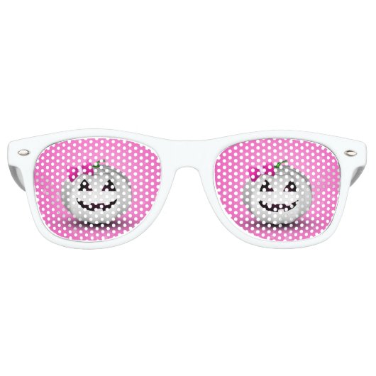White Pumpkin Pink Girly Halloween Retro Zonnebril (Voorkant)