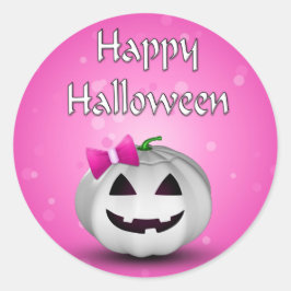 White Pumpkin Pink Girly Halloween Ronde Sticker