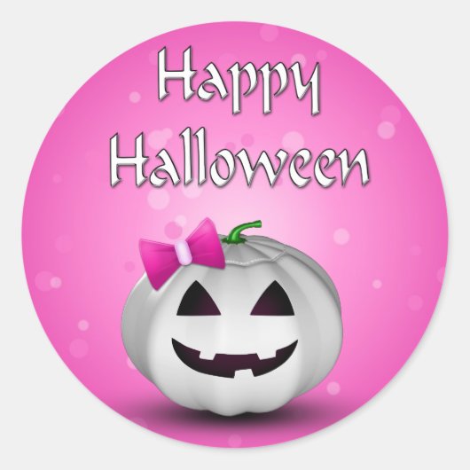 White Pumpkin Pink Girly Halloween Ronde Sticker (Voorkant)