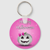 White Pumpkin Pink Girly Halloween Sleutelhanger (Voorkant)