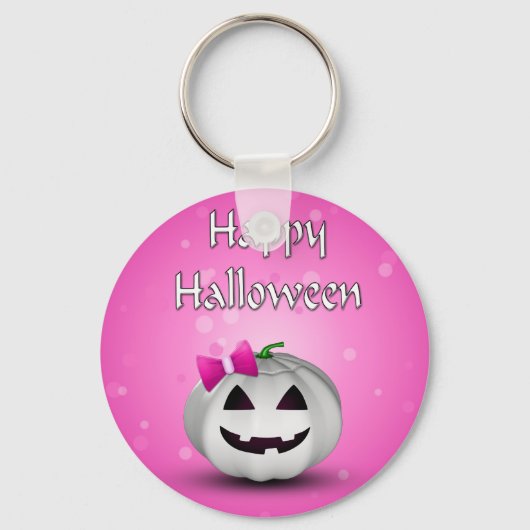 White Pumpkin Pink Girly Halloween Sleutelhanger (Voorkant)