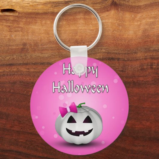White Pumpkin Pink Girly Halloween Sleutelhanger (Voorkant)