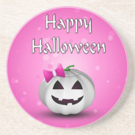 White Pumpkin Pink Girly Halloween Zandsteen Onderzetter
