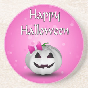 White Pumpkin Pink Girly Halloween Zandsteen Onderzetter