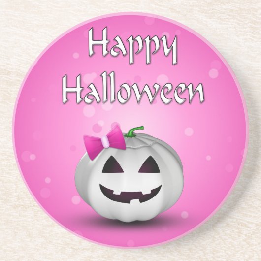 White Pumpkin Pink Girly Halloween Zandsteen Onderzetter (Voorkant)