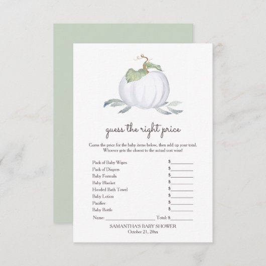 White Pumpkin Raad de juiste prijs spel Kaart (Voorkant / Achterkant)