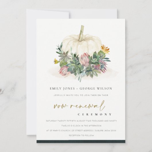 WHITE PUMPKIN SUCCULENT FAUNA VOW RENEWAL INVITE BEDANKKAART (Voorkant)