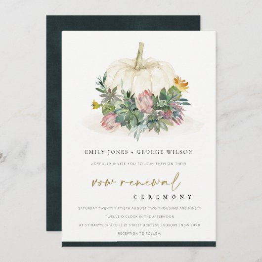 WHITE PUMPKIN SUCCULENT FAUNA VOW RENEWAL INVITE BEDANKKAART (Voorkant / Achterkant)