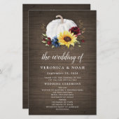 White Pumpkin Sunflower Gold Fall Wedding Programs (Voorkant / Achterkant)