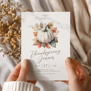 White Pumpkin Thanksgiving Dinner Invitation Kaart