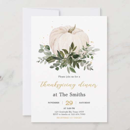 White Pumpkin Thanksgiving Dinner Party Kaart (Voorkant)