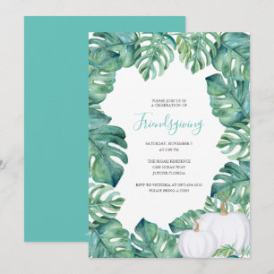 White Pumpkin Tropical Greens Friendsgiving Invite Kaart