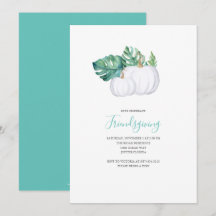 White Pumpkin Tropical Leaves Friendsgiving Invite