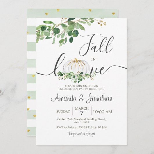 White Pumpkin Verloving Greenery Floral Party Kaart (Voorkant / Achterkant)