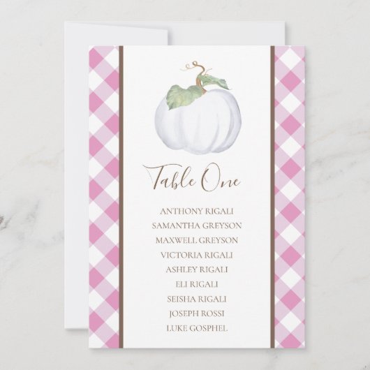 White Pumpkin Wedding Seating Chart, Table Plan Kaart (Voorkant)