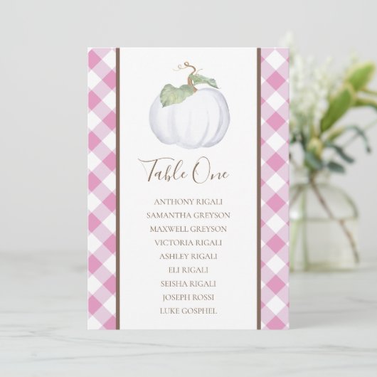 White Pumpkin Wedding Seating Chart, Table Plan Kaart (Staand voorkant)