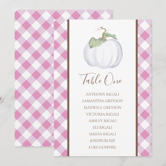 White Pumpkin Wedding Seating Chart, Table Plan Kaart (Voorkant / Achterkant)