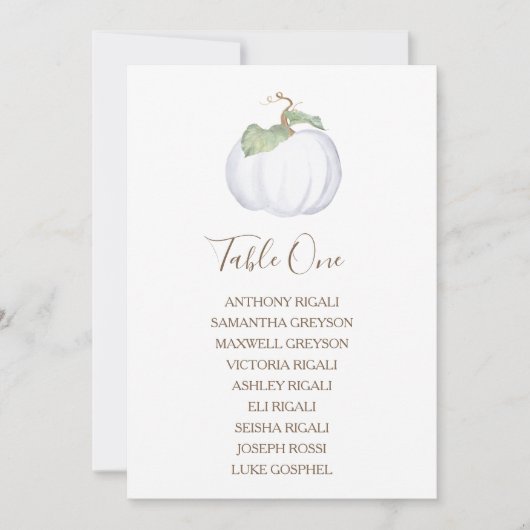 White Pumpkin Wedding Seating Chart, Table Plan Kaart (Voorkant)