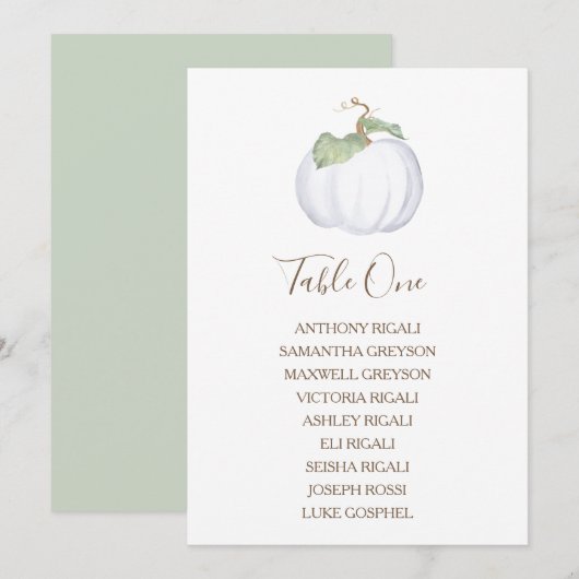 White Pumpkin Wedding Seating Chart, Table Plan Kaart (Voorkant / Achterkant)