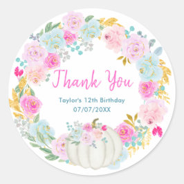 White Pumpkin Wreath Birthday Party Thank You Ronde Sticker