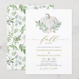 White Pumpkin Wreath Greenery Fall Wedding Kaart