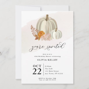 White Pumpkins and Herfst Flowers, Party Invitatio Kaart