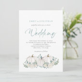 White Pumpkins Blauwgroen Foliage Wedding Kaart (Staand voorkant)