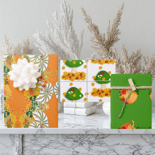 White Pumpkins Fall Colors Toadstool Floral Green Inpakpapier Vel