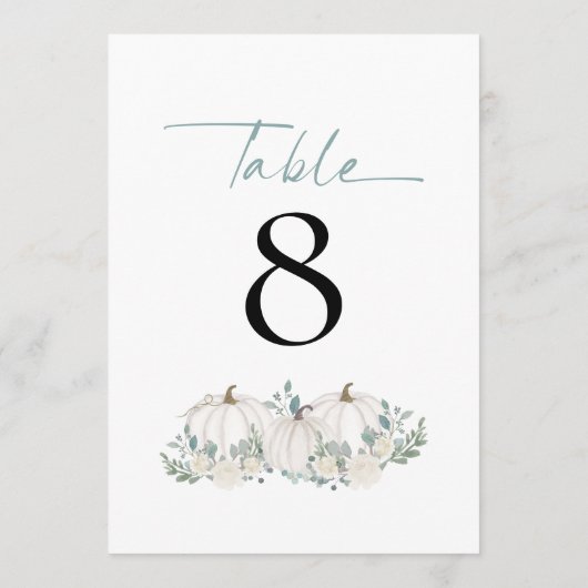 White Pumpkins Florals Blauwgroen bruiloft Table N (Achterkant)