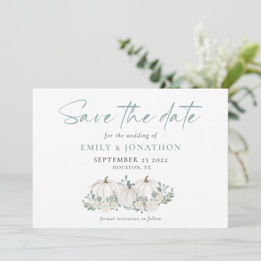 White Pumpkins Florals QR Code Wedding Save The Date (Staand voorkant)