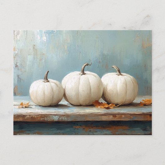 White Pumpkins on Vintage Blue Table Briefkaart (Voorkant)