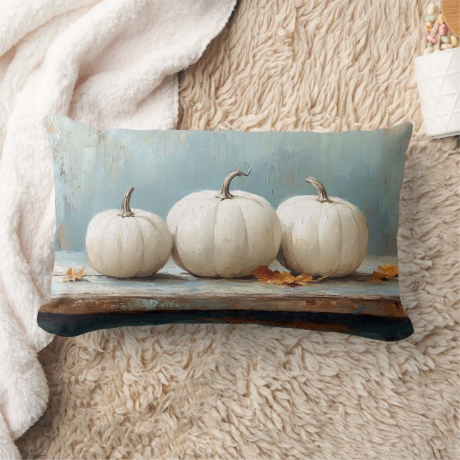 White Pumpkins on Vintage Blue Table Kussen (Deken)