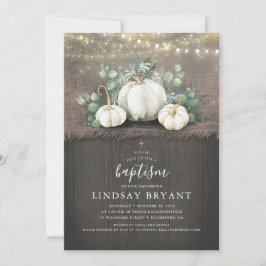 White Pumpkins Rustic Country Herfst Baptisme Kaart