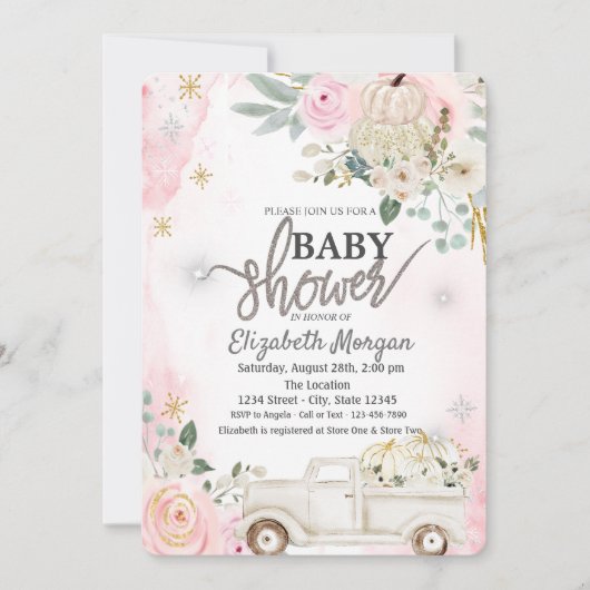 White Pumpkins Truck Flowers Baby Showe Kaart (Voorkant)