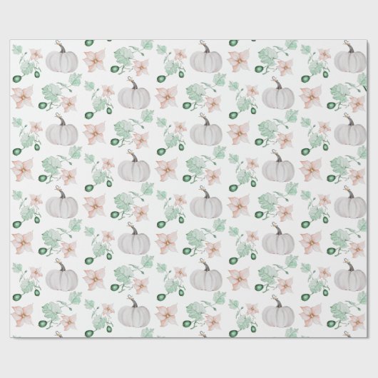 White Pumpkins Waterverf Art Pattern Cadeaupapier (Vlak)