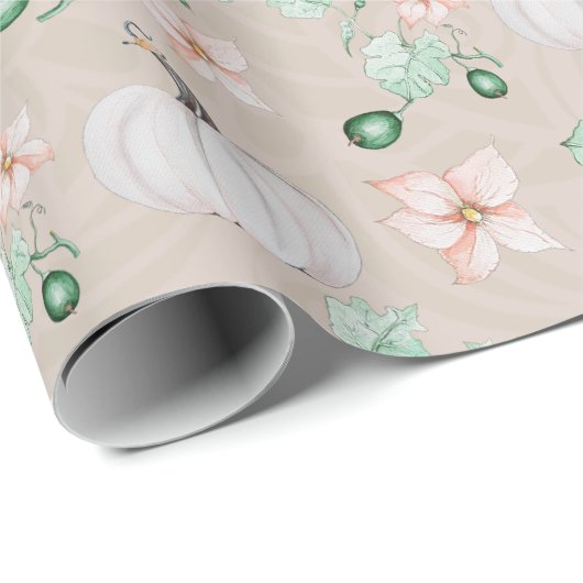 White Pumpkins Waterverf Art Pattern Cadeaupapier (Rol Hoek)