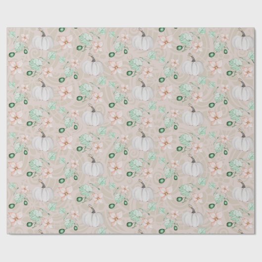 White Pumpkins Waterverf Art Pattern Cadeaupapier (Vlak)