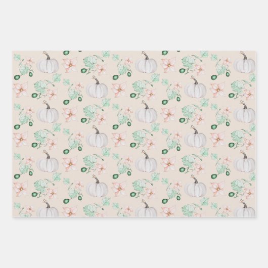 White Pumpkins Waterverf Art Pattern Inpakpapier Vel (Voorkant 2)