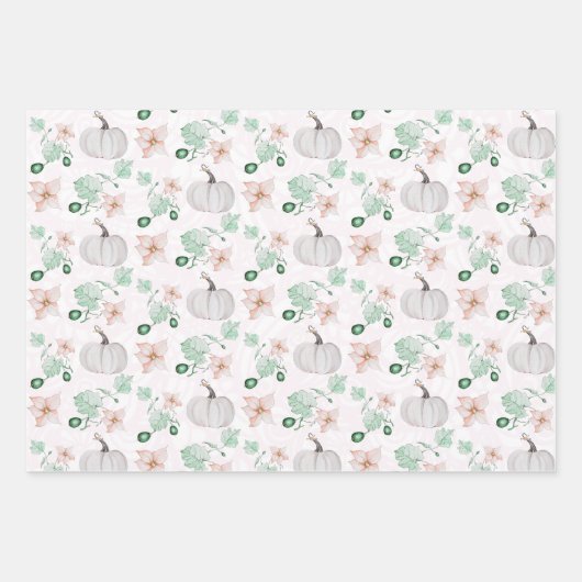 White Pumpkins Waterverf Art Pattern Inpakpapier Vel (Voorkant)