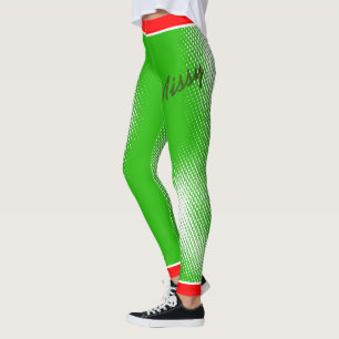 White Punt Pattern on Green met Jouw naam Leggings