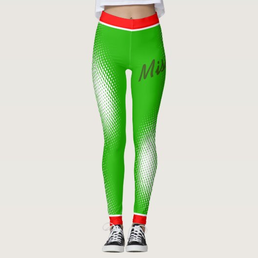 White Punt Pattern on Green met Jouw naam Leggings (Voorkant)