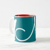 White Puppy Chinese Dog Year Birthday Monogram M1 Tweekleurige Koffiemok (Voorkant links)